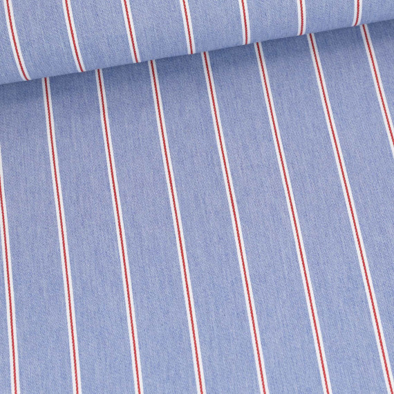Jeans - Jeansstoff - Denim - Weiß-Rote Streifen - Hellblau