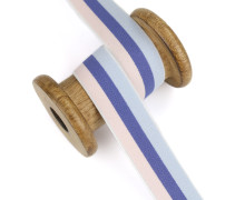 1 Meter Gummiband - 25mm - 3 Streifen - Pastellblau/Royalblau/Pastellrosa