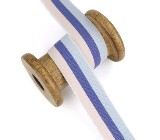 1 Meter Gummiband - 25mm - 3 Streifen - Pastellblau/Royalblau/Pastellrosa