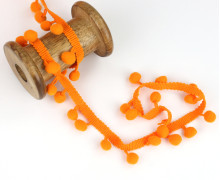 1 Meter Bommelborte mit Zierband - Pomponborte - Uni - Orange