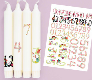 DIN A4 - Tattoofolie - Zahlen - Blumen - für Kerzen / Keramik