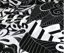 Viskose - Blusenstoff - Voile - Paneel - Großer Musterprint - Schwarz/Warmweiß