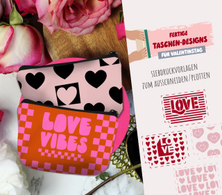 FREEBIE - Fertige Taschen-Designs - Valentinstag 2.0 - Siebdruck Vorlagen