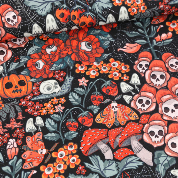 Outdoorstoff - Skull Flowers - Schwarz - Bienvenido Colorido - abby and amy