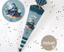 DIY-Nähset Schultüte - Lokomotive - Blau - Velvet - zum selber Nähen