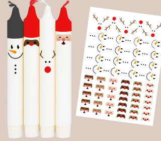 DIN A4 - Tattoofolie - Gesichter - Weihnachten - für Kerzen / Keramik - Weihnachten