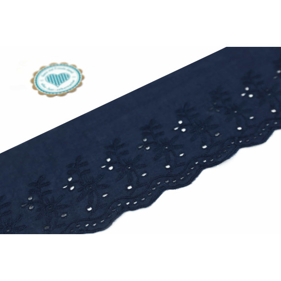 1m Spitzenborte - Bordüre - Stickerei - 90mm - Blumen - Nachtblau
