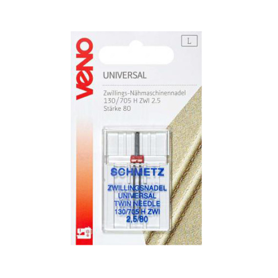 1 Zwillings-Nähmaschinennadel - Universal - 130/705 H ZWI 2,5mm - 80 - Schmetz - Silber