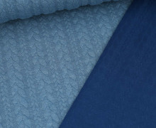 Weicher Jacquard-Sweat - Zopfmuster - Strickoptik - Uni - Meerblau Meliert
