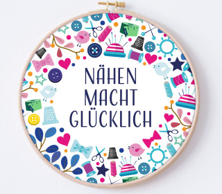 DIY Stickrahmen - Nähen Macht Glücklich - Stickrahmen Bild - Blüten - zum Selbermachen