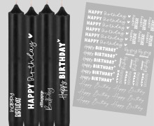 DIN A4 - Tattoofolie - Happy Birthday - Verschiedene Schriftarten - Weiß - für Kerzen / Keramik