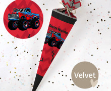 DIY-Nähset Schultüte - Monstertruck - Rot/Blau - Velvet - zum selber Nähen