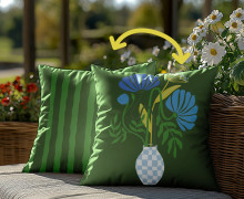 Genähtes Kissen inkl. Inlet - Modern Folk Flowers  - Grün - Mein Hanseherz