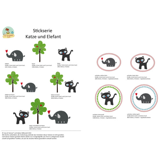 Stick Datei -   Katze und Elefant Stickserie