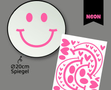 Neon Rub-On Sticker - Fröhliche Gesichter - small - Pink - für Spiegel - Tante Henni Rubon - vielfältig nutzbar