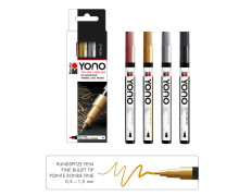 4 YONO Marker - Acrylmarker - Metallic-Set - 0,5-1,5mm - Marabu - Silber/Gold/Rosé-Gold/Schwarz