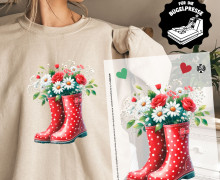 Onkel Bo's Bügelbilder - DIN A4 - Gummistiefel - Rot - Blumen