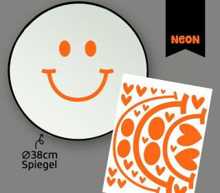 Neon Rub-On Sticker - Fröhliche Gesichter - BIG - Orange - für Spiegel - Tante Henni Rubon - vielfältig nutzbar