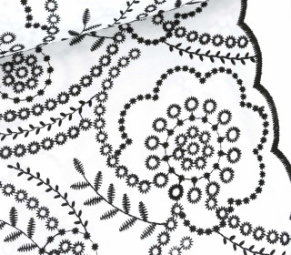 Luxor Leinen - Bestickt - Florales Design - Bogenkante - Weiß