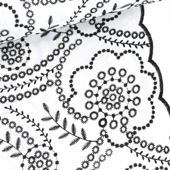 Luxor Leinen - Bestickt - Florales Design - Bogenkante - Weiß