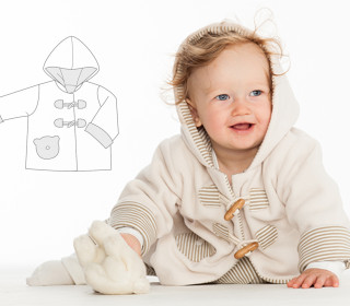 Baby und Kinder Jacke Duffle Coat Schnittmuster pdf für Kinder. Warm gefüttert und mit Kapuze für Junge + Mädchen BRIO von Patternforkids Gr. 56 - 98
