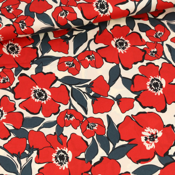 Baumwoll Satin - Webware - Flowers - Warmweiß