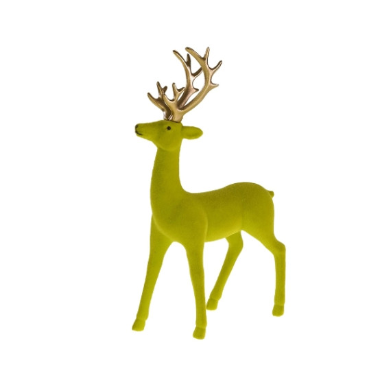 Deko-Hirsch beflockt Limetten Grün Groß Goldenes Geweih
