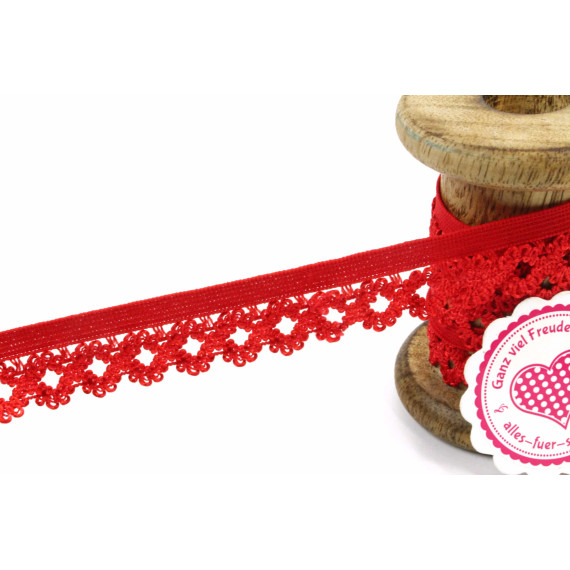 1 Meter Gummi mit Zierabschluss - Blumen - Zierborte - Ziergummi - 20mm - Rot