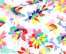 Jersey - Bedruckt - Kunterbunt - Blüten - Weiß