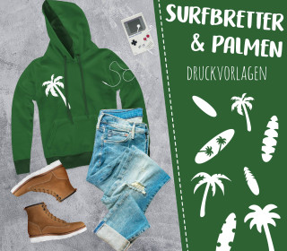 FREEBIE - Surfbretter und Palmen - Siebdruck Vorlagen