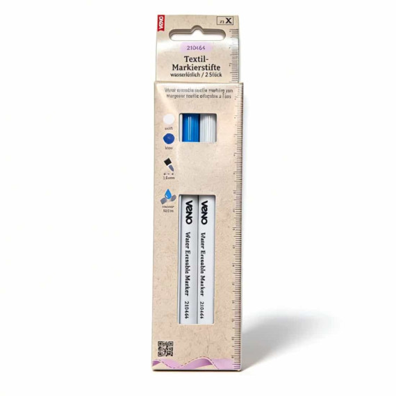 2 Markierstifte - Stoffmarkierstifte - 0,5-1mm - Wasserlöslich - veno - Weiß/Blau
