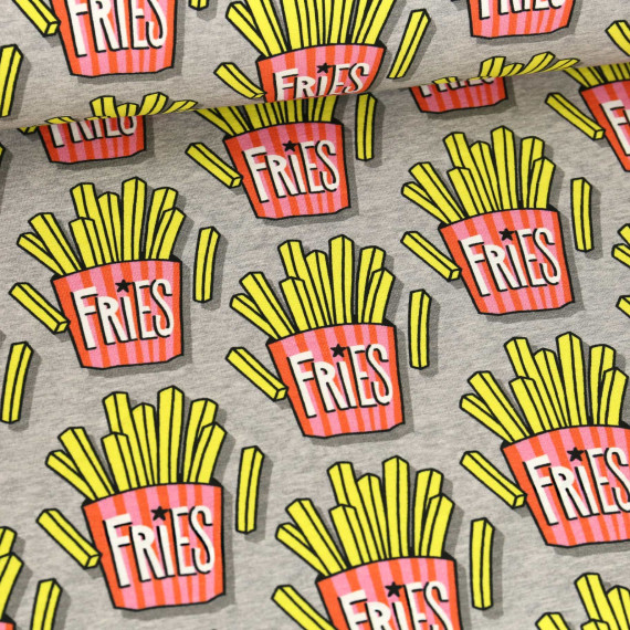Bio-Sommersweat - French Terry - OMG Fries - Classics - Grau Meliert - Hamburger Liebe