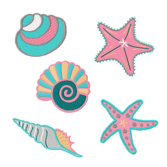 Stickdatei Muscheln und Seesterne Vollstick 10 x 10cm MiToSa-Kreativ