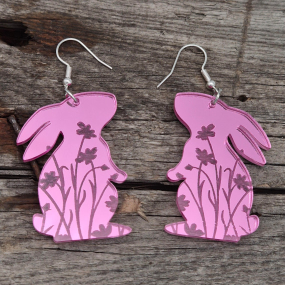 1 Paar Spiegel Ohrringe - Hoppelhäschen - Pink - Bunny - Ostern - super leicht - Statement Ohrringe - Namensklang