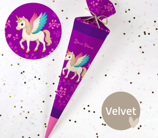 DIY-Nähset Schultüte - Süßes Einhorn - Lila - Velvet - zum selber Nähen
