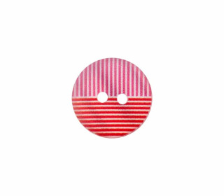 1 Polyesterknopf - 15mm - 2-Loch - Streifen - Rot/Pink/Weiß