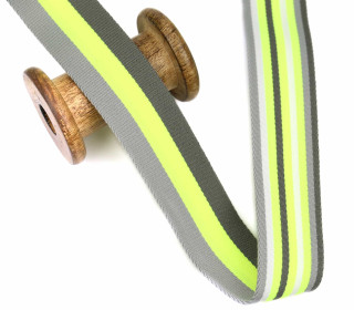 1 Meter Gurtband - 40mm - Doubleface - Streifen - Grau/Neongelb/Weiß/Dunkelgrau