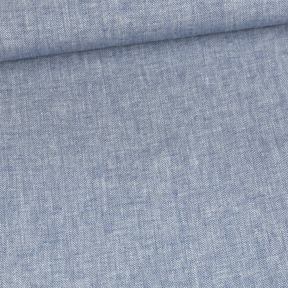 Leinen Baumwolle Mischgewebe Twill Fischgrätmuster Jeansblau