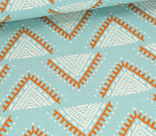 Bio-Jacquard - 3 Farb Spezial Jacquard Jersey - Camp Site - Western Fairy Tales - Pastelltürkis/Altorange - Hamburger Liebe