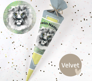 DIY-Nähset Schultüte - Löwe - Graublau - Eda&Mo - Velvet - zum selber Nähen