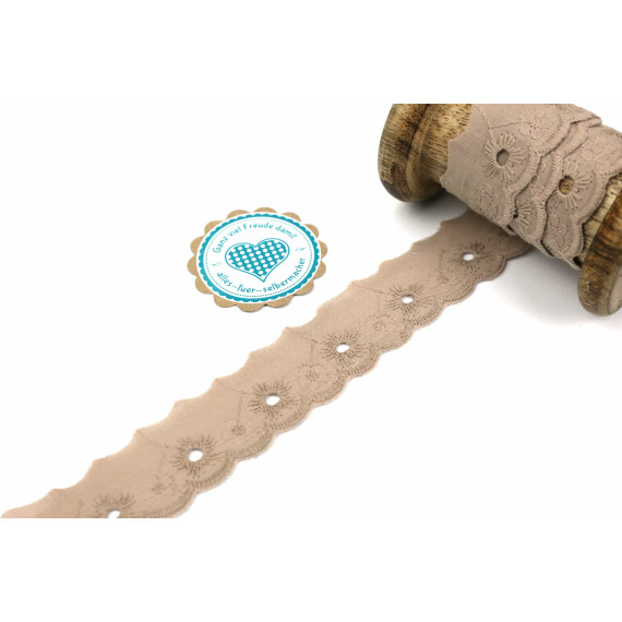 1m Spitzenborte - Bordüre - Stickerei - 25mm - Blümchen - Sand