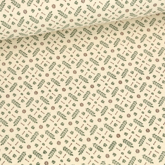 Bio Ripp Jersey - Schmale Rippen - Natural - Flowers - Ecru