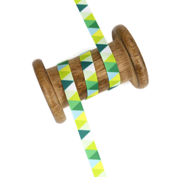 1 Meter Ripsband - bedruckt - Dreiecke - 9mm - Grüntöne