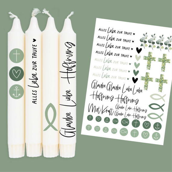 DIN A4 - Kerzen-Tattoofolie - Taufe - Schlicht - Salbeigrün - für Kerzen / Keramik