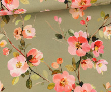 Canvas - Feste Baumwolle - Kleine Blüten - Olivgrün