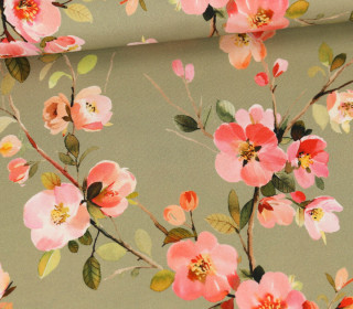 Canvas - Feste Baumwolle - Kleine Blüten - Olivgrün