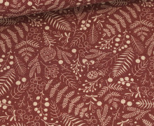 Half Panama Premium - Baumwolle - Leinenoptik - Kleine Blätterzweige - Bordeaux