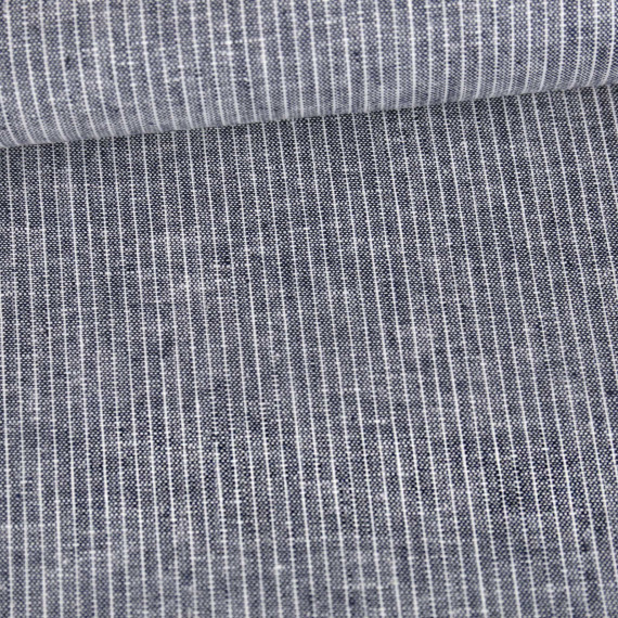 Leinen - Baumwolle - Mischgewebe - Fein Gestreift - 176g - Melange - Dunkelblau