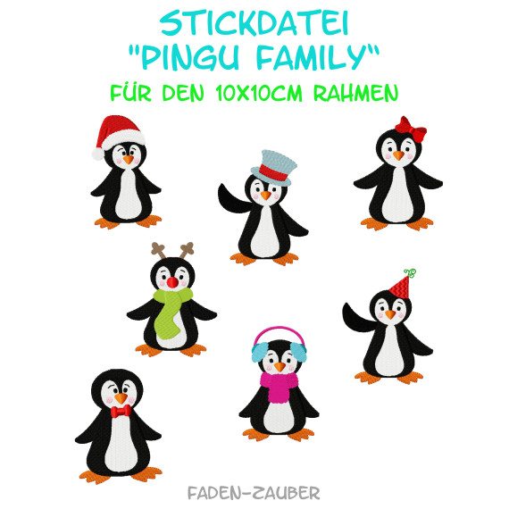 Pingu Family - Stickdatei-Set für den 10x10cm Rahmen