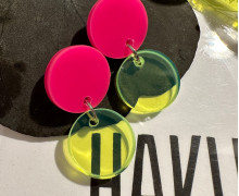 1 Paar Ohrringe - Neon Kreise - Stecker - Summer Feeling - Pink/Gelb - teilweise transparent - super leicht - Statement Ohrringe - Namensklang